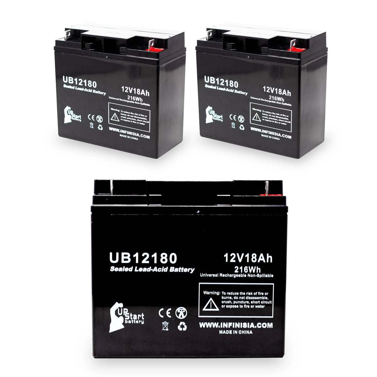 3x Pack - Compatible DATASCOPE 14600003401 Battery - Replacement UB12180 Universal Sealed Lead Acid Battery (12V, 18Ah, 18000mAh, T4 Terminal, AGM, SLA)