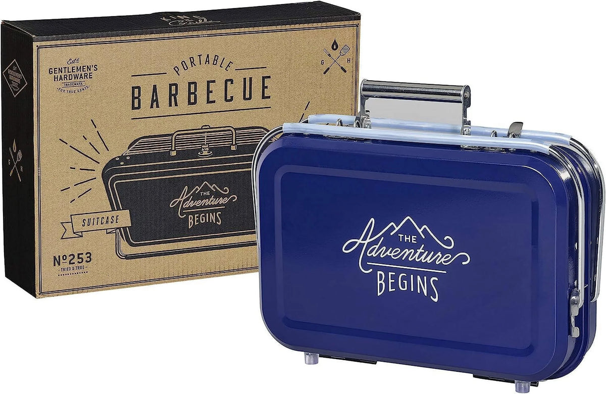 YANPO - Retro Portable Charcoal Barbeque w/ Metal Carrying Case, Lightweight, For Grilling On the Go, Easy to Assemble, Durable, Convenient (Blue)