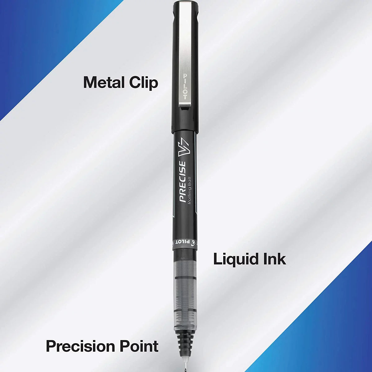 PILOT Precise V7 Stick Liquid Ink Rolling Ball Stick Pens, Fine Point, Black Ink, 12 Count (35346)