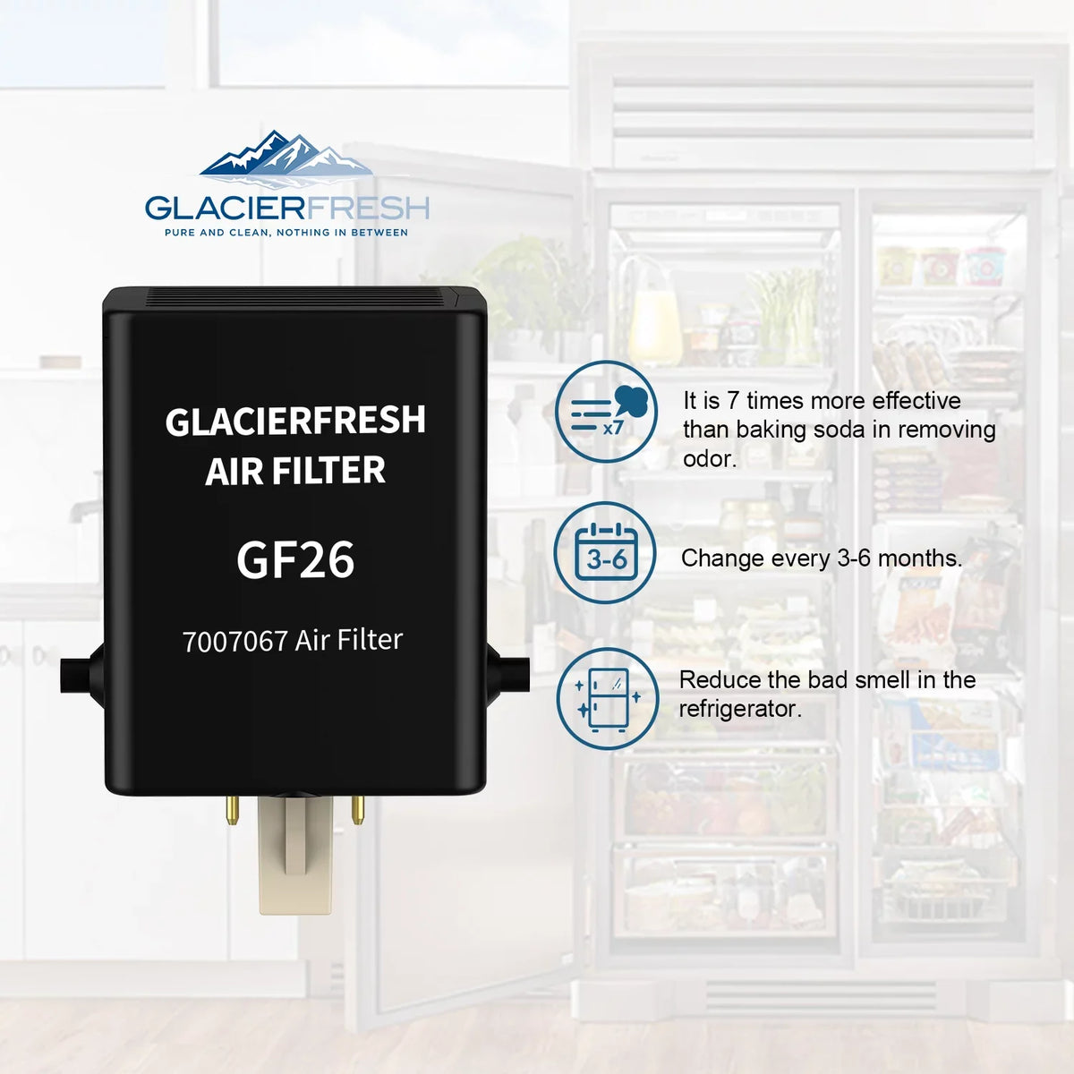 GLACIER FRESH Air Filter Replacement for Refrigerator 7007076 Air Filter, 4 Pack