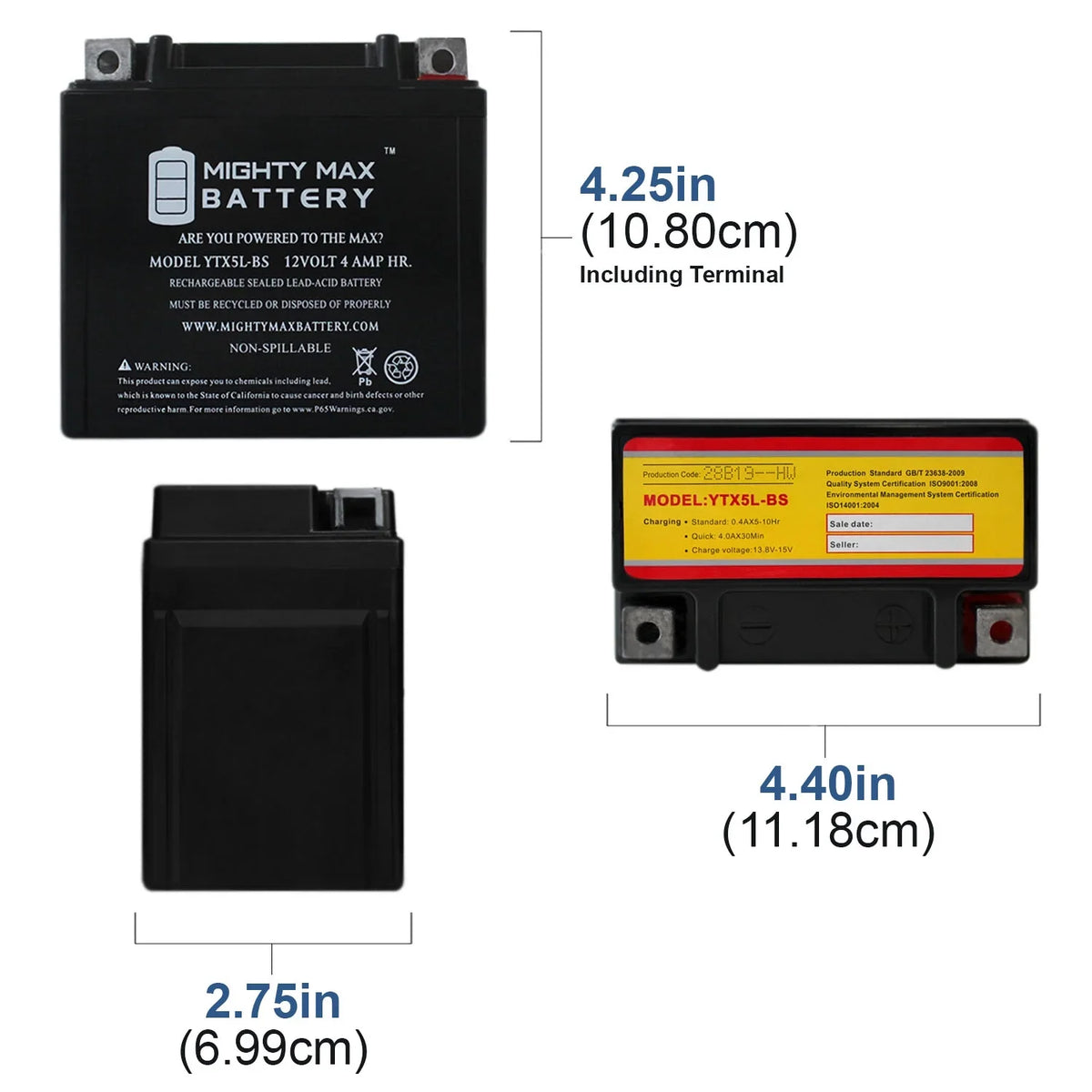 YTX5L-BS AGM Battery Replacement for 2009 Yamaha 125 Zuma
