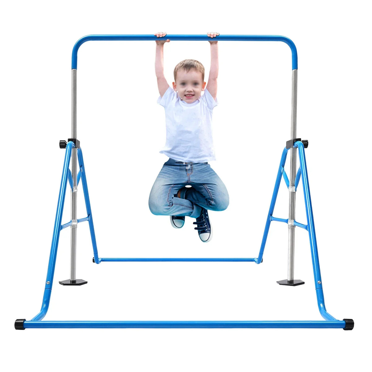ZhdnBhnos Adjustable Kids Gymnastics Horizontal Bar Folding Junior Training Bar For Home Gym Max Load 100kg/220.5lbs Blue