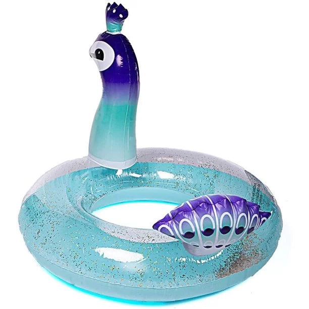 Violet InfLatitudeable Glitter Pool Float Swimming Pool Peacock Designed with Fast Valves Summer Fun Beach Party Lounge Raft Decorative Water Game Toys for Kids | 48 Inch
