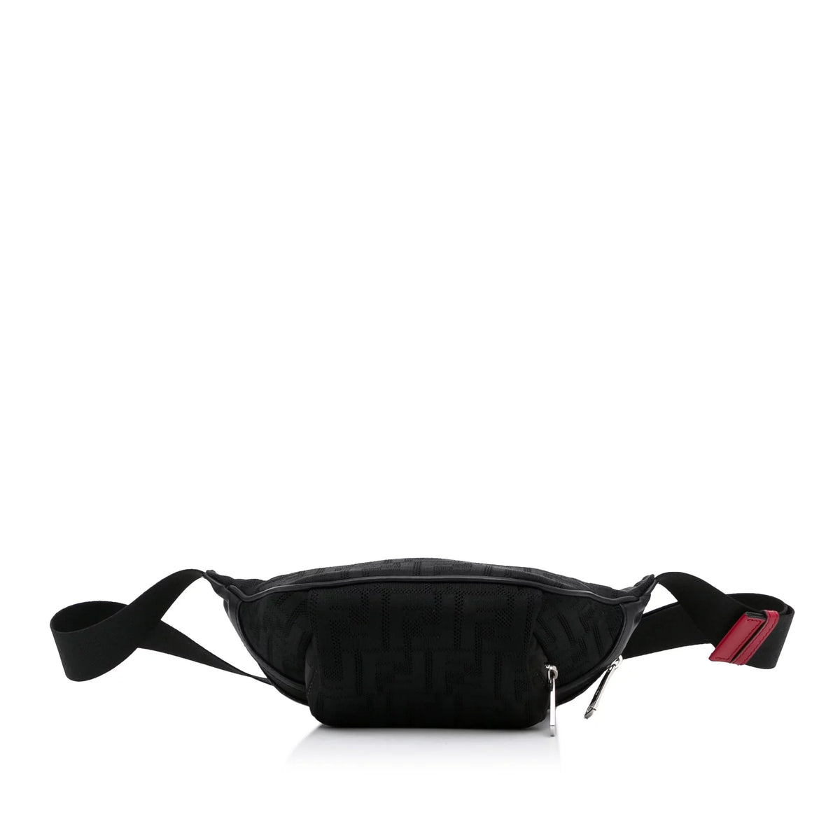 Pre-Owned Authenticated Fendi FF Neoprene Vitello Grace Perforated Pocket Belt Bag Knit Fabric Black Unisex (Good)