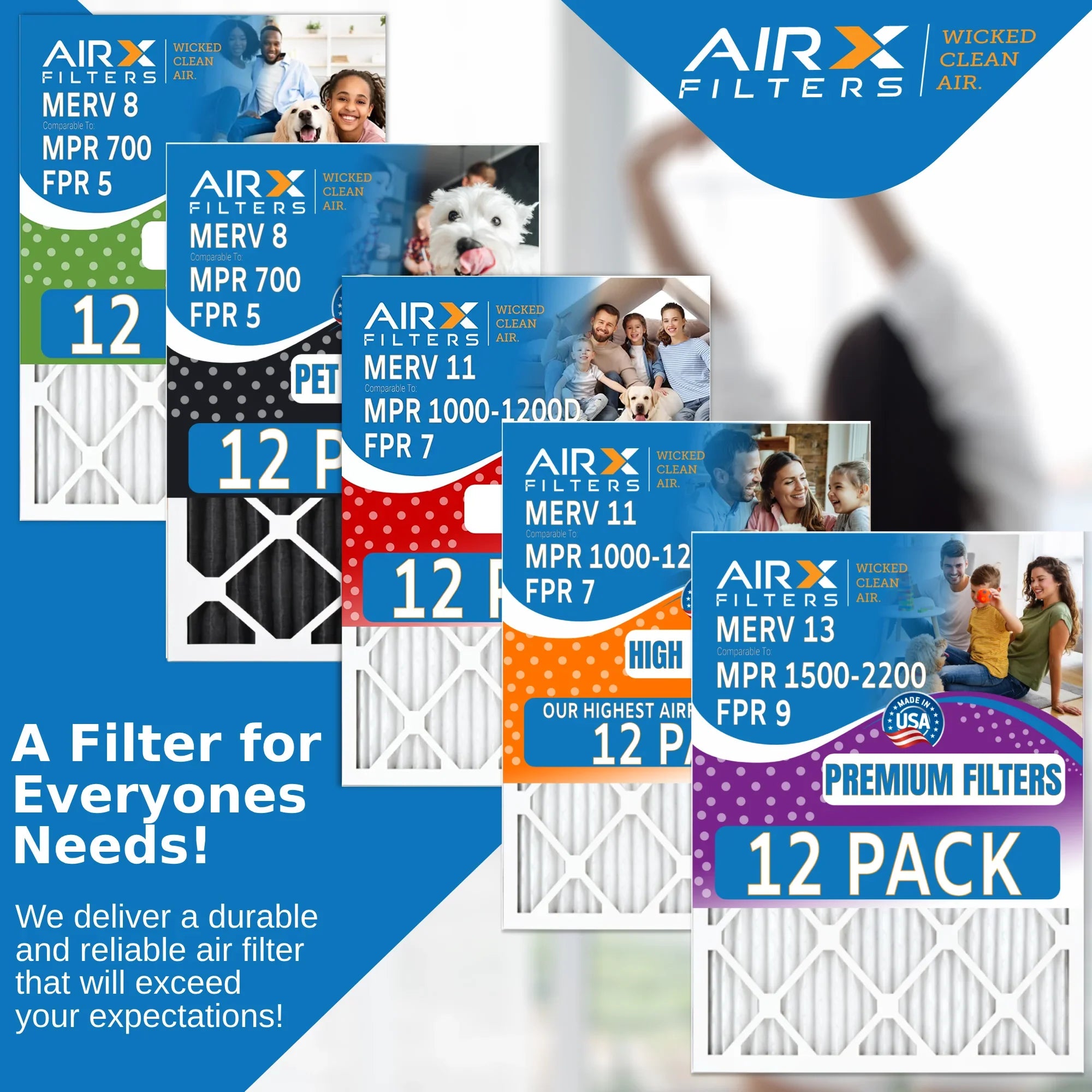 24x30x1 Air Filter MERV 8 Rating, 12 Pack of Furnace Filters Comparable to MPR 700 & FPR 5 - Made in USA by AIRX FILTERS WICKED CLEAN AIR.