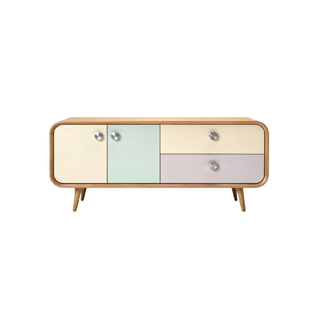 Modern Minimalist Wooden Sideboard with Pastel Colored Drawer Fronts
