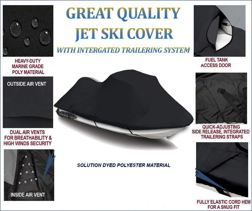 BLACK PWC 600D JET SKI Cover Compatible for Sea Doo Sea-Doo Bombardier Sea Doo Sea-Doo RXP 2004 2005 2006 2007 2008, RXP-X 2007 2008 2009 Jet Ski Cover