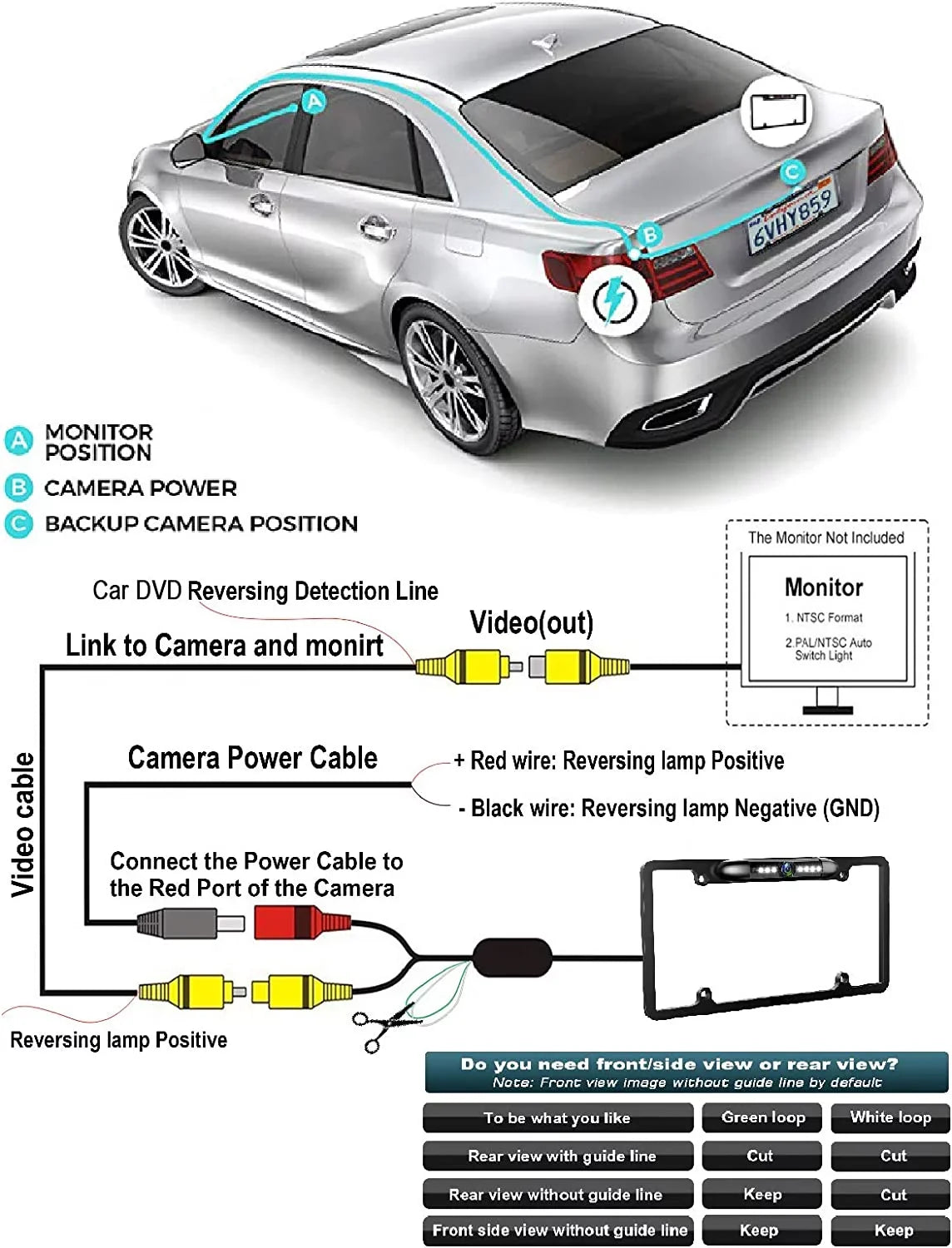 Backup Camera Rearview License PLatitudee Frame for ALPINE X308U Black