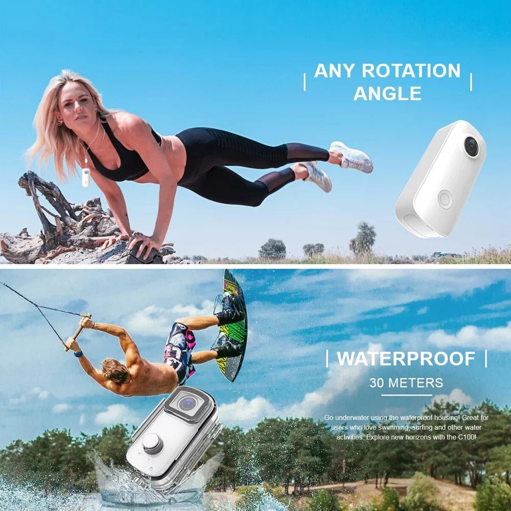 SJCAM C100 Action Camera 1080P/30fps Digital Video Camera 30M Waterproof Magnetic Body Built-in Battery WiFi Connection APP Sharing with Waterproof Case Back Clip Lanyard