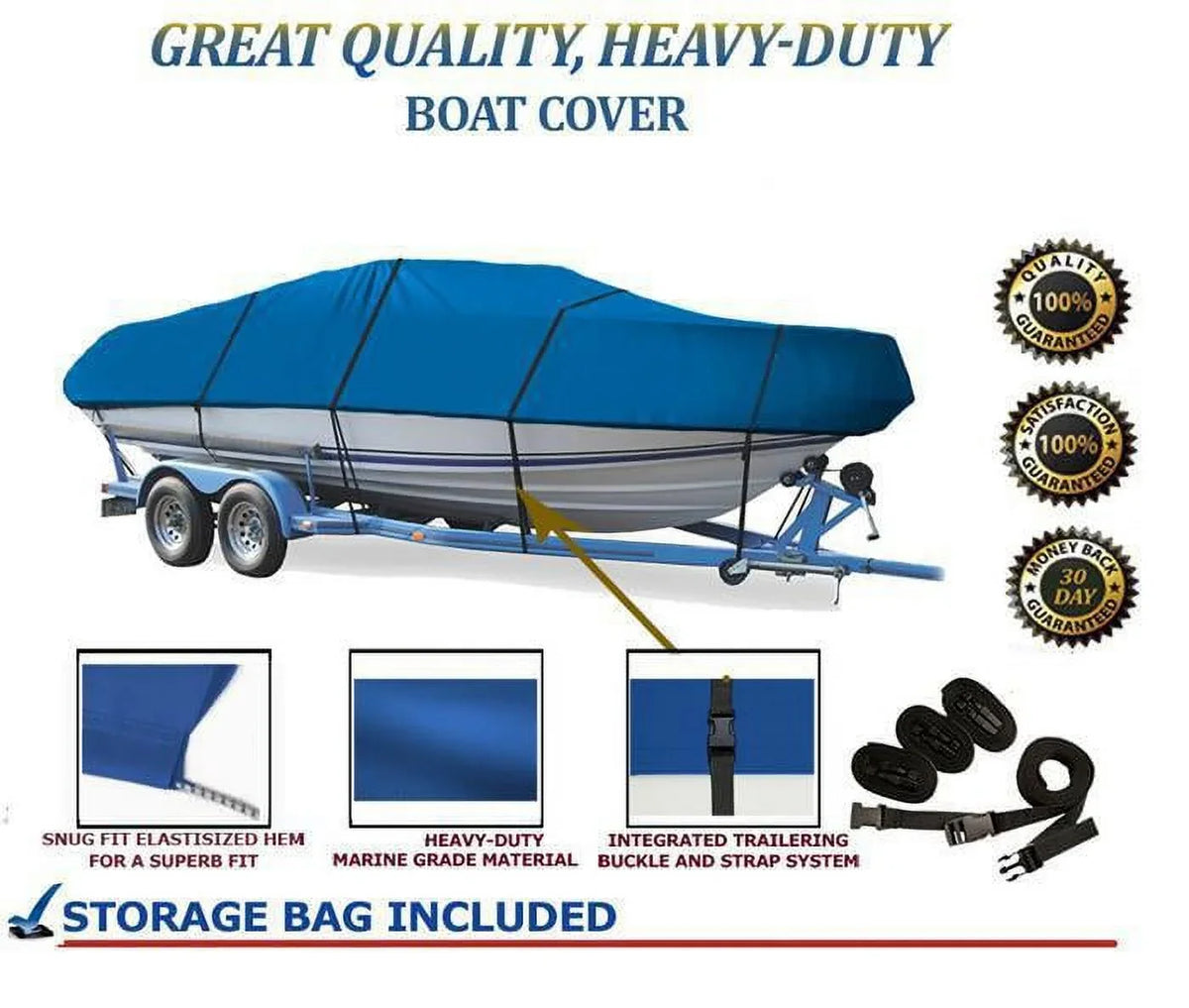 BLUE, GREAT QUALITY BOAT COVER Compatible for FOUR WINNS SUNDOWNER 225 CUDDY I/O 1996-2002