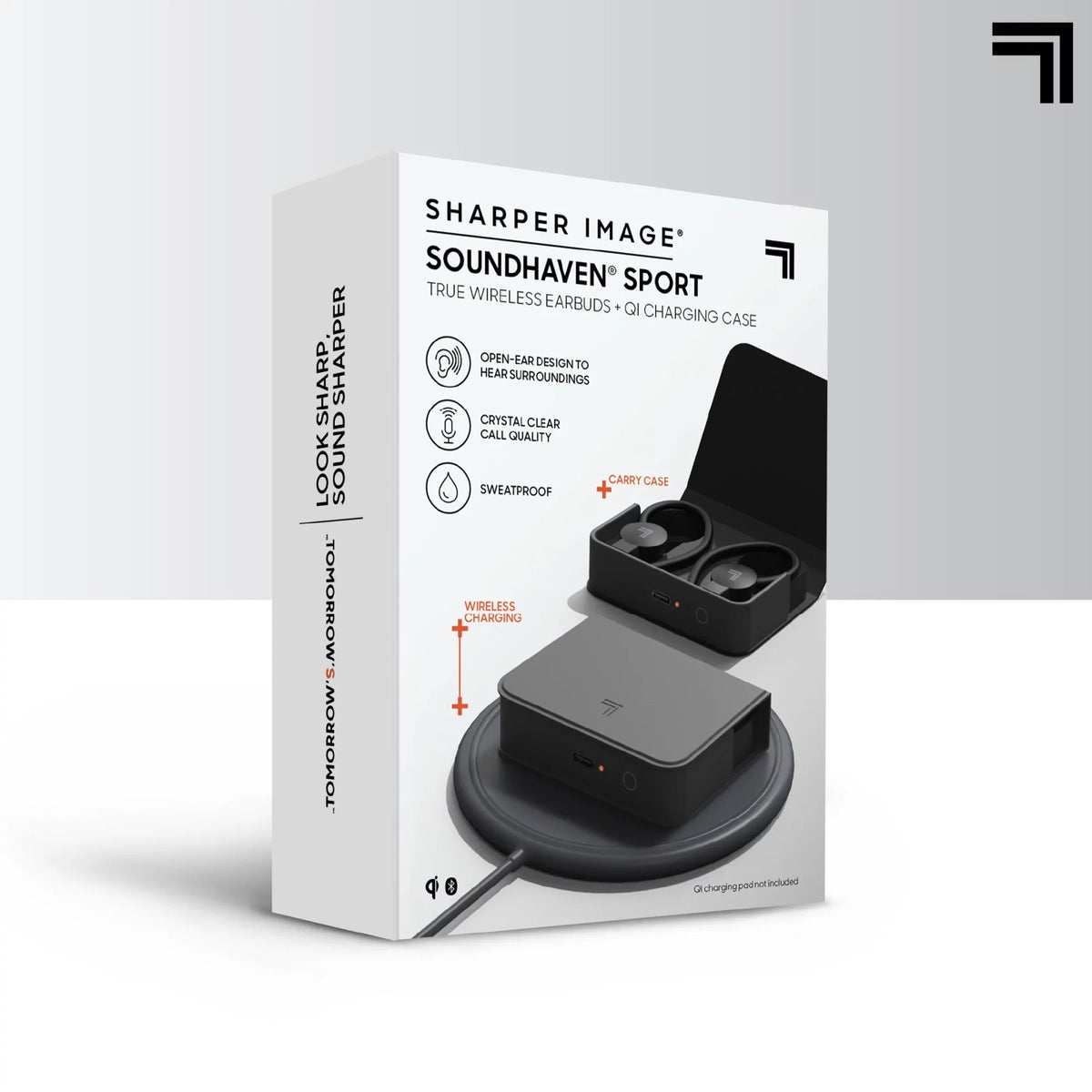 Sharper Image® SoundHaven® Sport True Wireless Bluetooth Earbuds with Qi Charging Case, Black