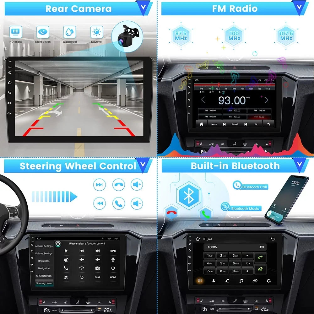 Podofo 2+32G for Toyota RAV4 2013-2019 Wireless Carplay Android Auto Mirror Link 10'' Touchdisplay Car Stereo Radio Android 12 HD 1080P WIFI GPS FM Bluetooth, AHD Backup Camera