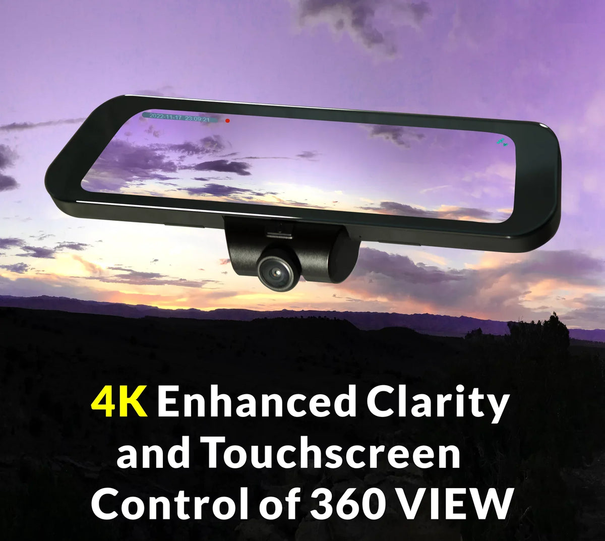 RYDEEN 360 View Surround View 4K Dash Camera 10-inch Touchdisplay Frameless Rearview Mirror with TFT Monitor w/ Auto Brightness Day/Night, DIY Install, Backup Video-in