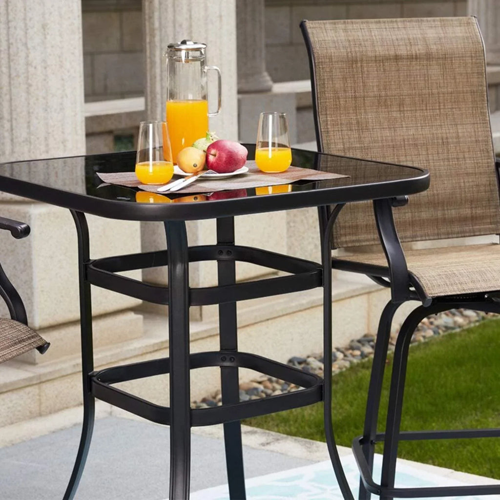 Marlowe Squire Shape Bistro Glass Bar Metal Finish Porch Table