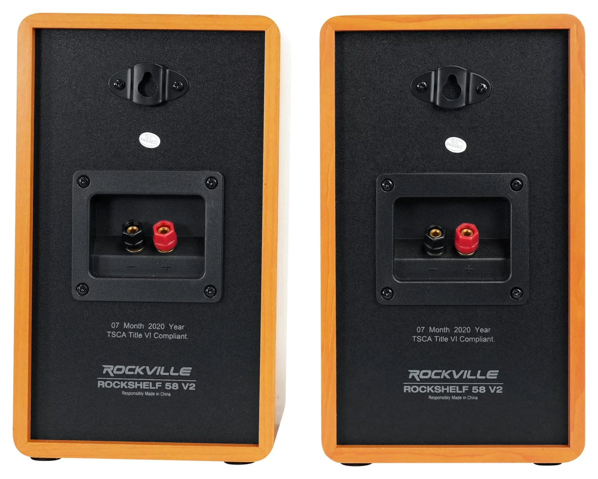 Pair Rockville RockShelf 58C Classic 5.25" Home Bookshelf Speakers w/37" Stands