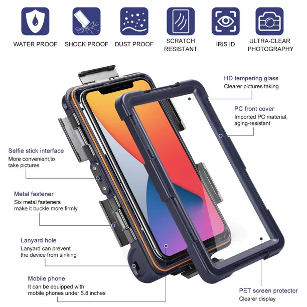 UrbanX Professional [15m/50ft] Swimming Diving Surfing Snorkeling Photo Video Waterproof Protective Case Underwater Housing for Lava A76+ And all Phones Up to 6.9 Inch LCD with Lanyard