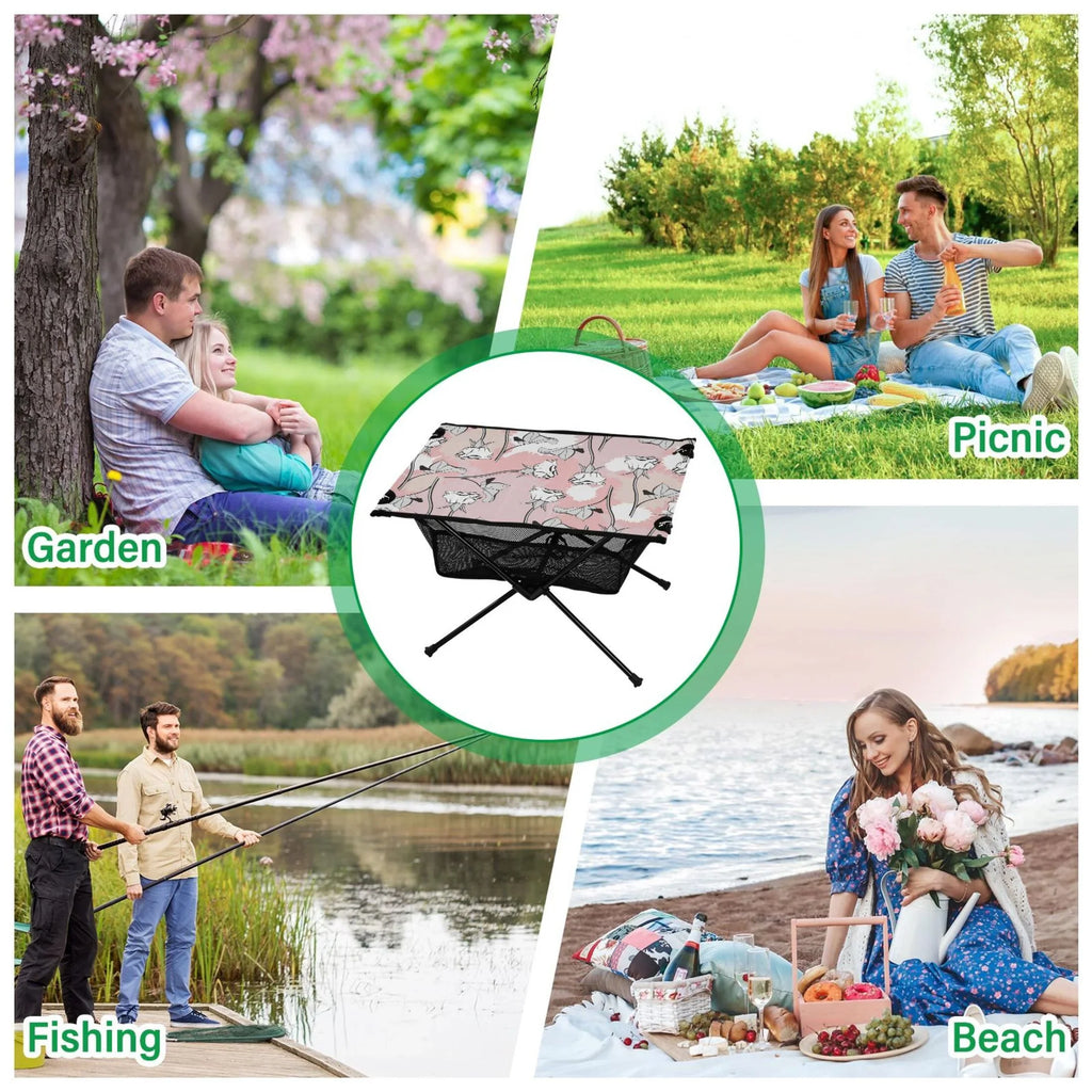 Abstract Roses Flowers Camping Folding Table Portable Beach Table with Storage Bag Compact Picnic Table for Outdoor Travel Fishing BBQ