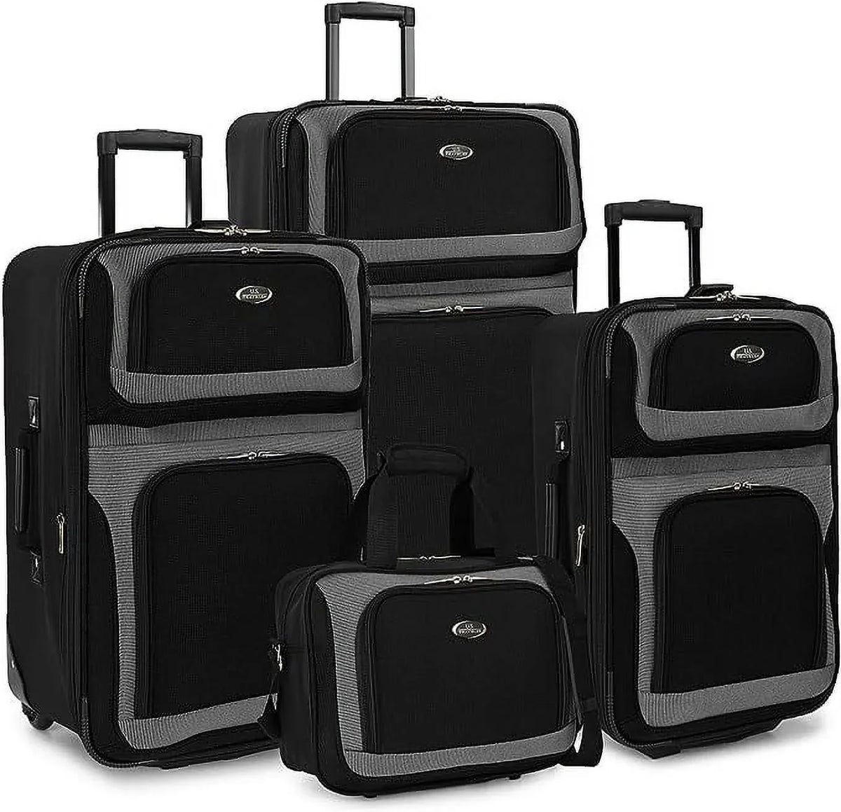 U.S. Traveler New Yorker Lightweight Softside Expandable Travel Rolling Luggage, Black/Grey, 4-Piece Set (15/21/25/29)
