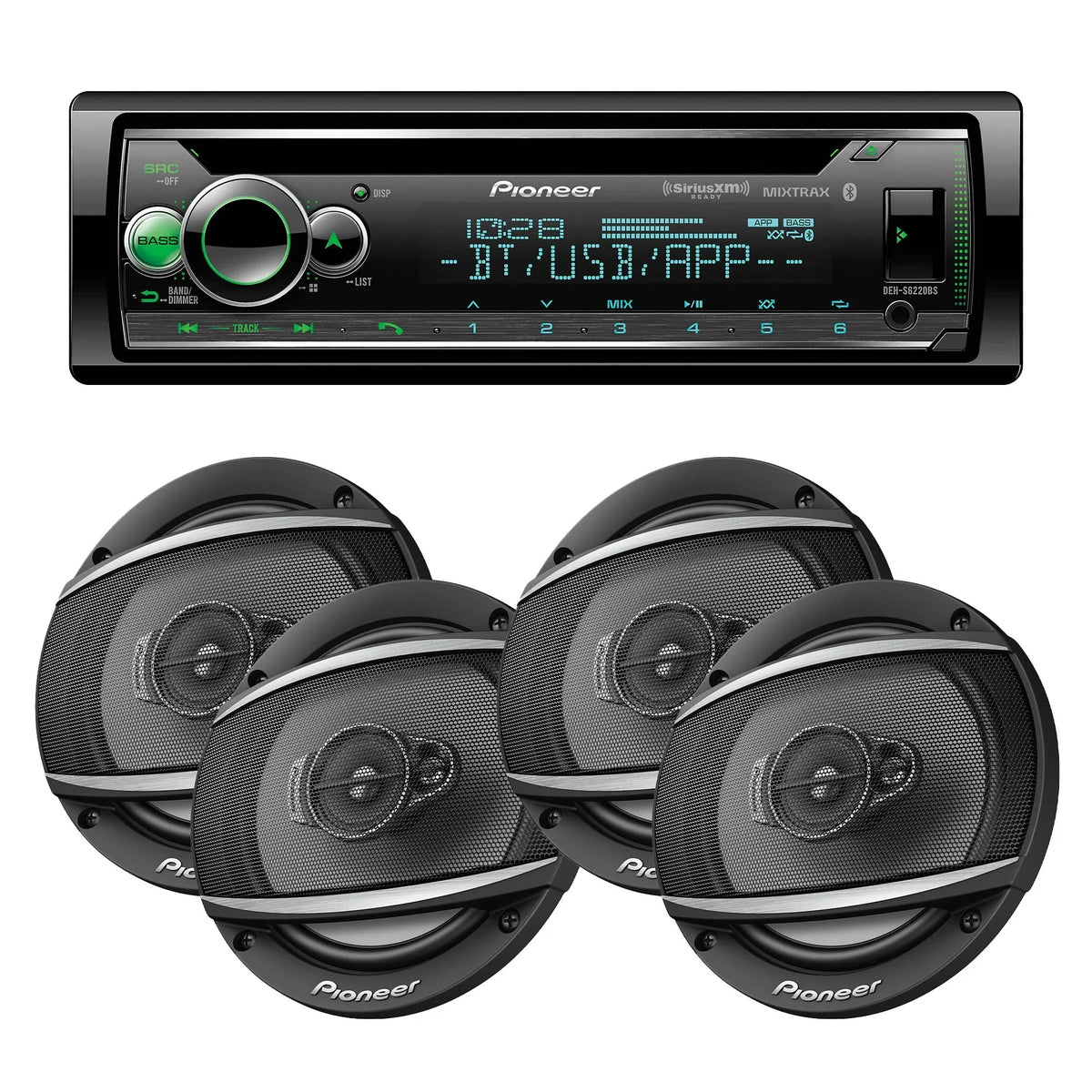 Pioneer DEH-S6220BS Single DIN with Amazon Alexa, Bluetooth, including Android/iPhone Controls and 2 Pairs of Pioneer TS-A652F - 6-1/2" - 3-way Coaxial Speakers