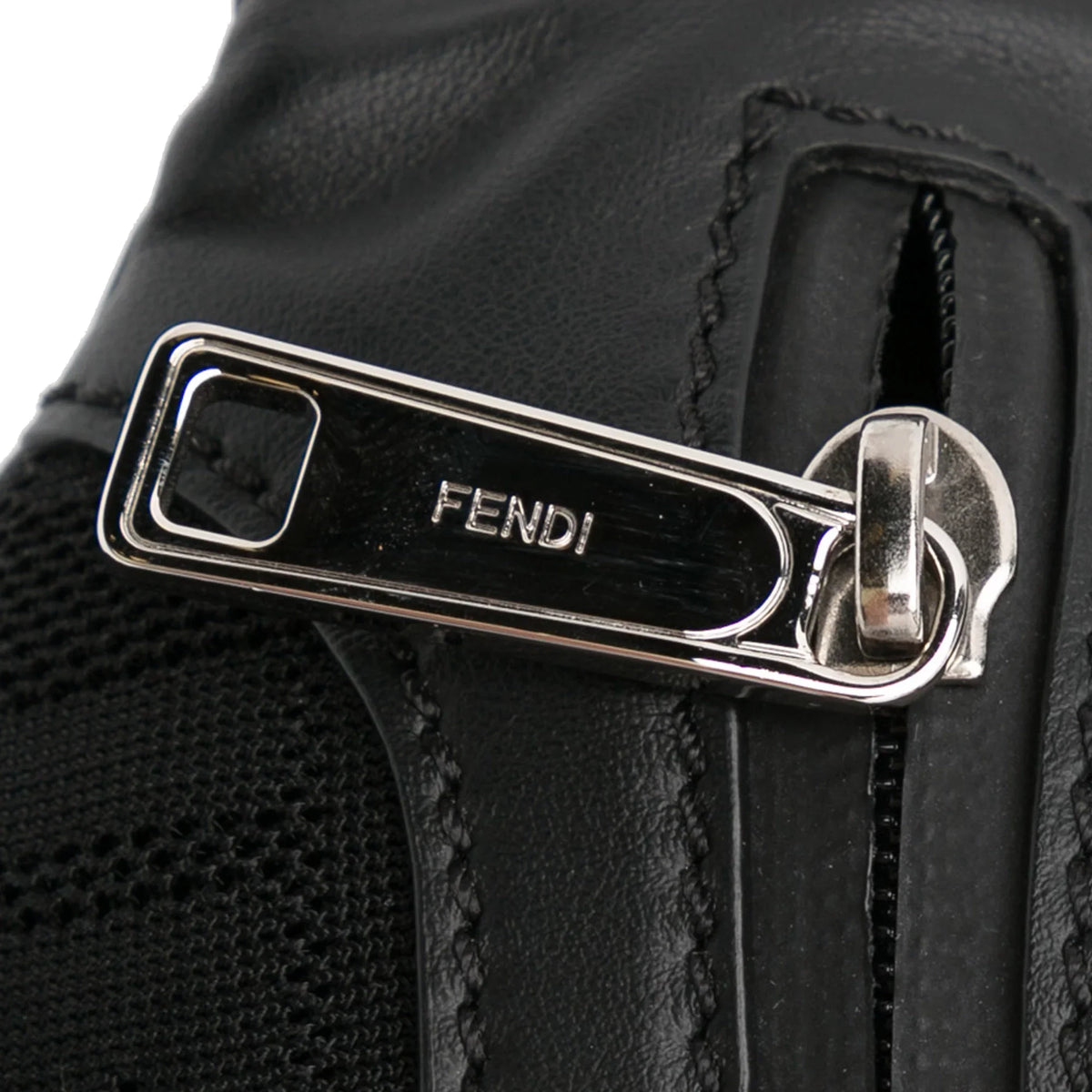 Pre-Owned Authenticated Fendi FF Neoprene Vitello Grace Perforated Pocket Belt Bag Knit Fabric Black Unisex (Good)