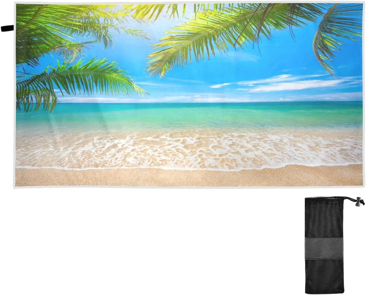 Bestwell Summer Tropical Palm Beach Beach Towel Oversized Towel Blanket, Thin Lightweight Microfiber Sand Free Quick Dry Towel, 30”X60” Multipurpose Pool Bath Yoga Swim Shower Towel