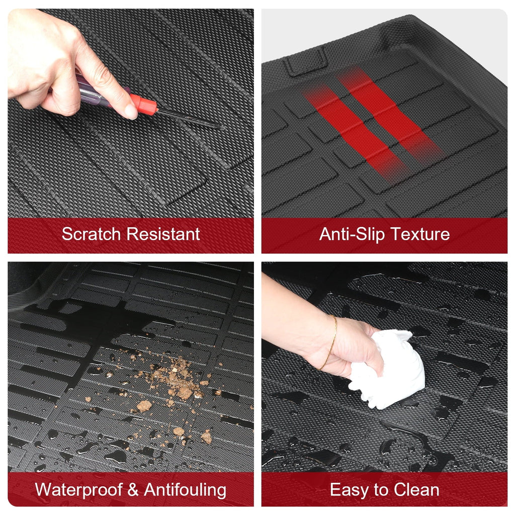 Ikon Motorsports Truck Bed Mat Compatible With 2019-2024 Ford Ranger Super Crew Cab 5Ft Short Bed, Black Rear Storage Floor Liner TPE Cargo Guard All Weather 3D Heavy Duty Trunk Flooring Protector