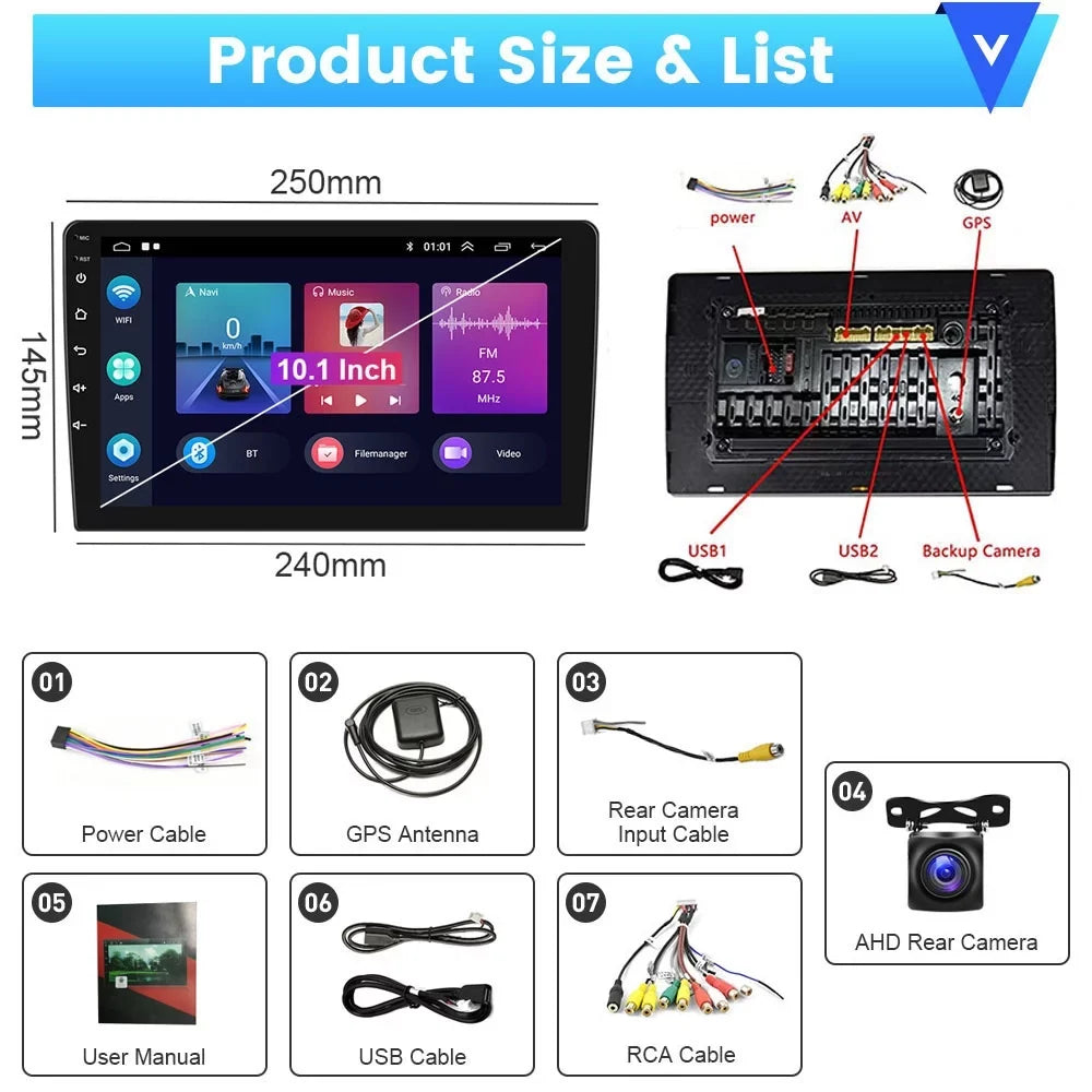 Podofo 2+32G for Toyota RAV4 2013-2019 Wireless Carplay Android Auto Mirror Link 10'' Touchdisplay Car Stereo Radio Android 12 HD 1080P WIFI GPS FM Bluetooth, AHD Backup Camera