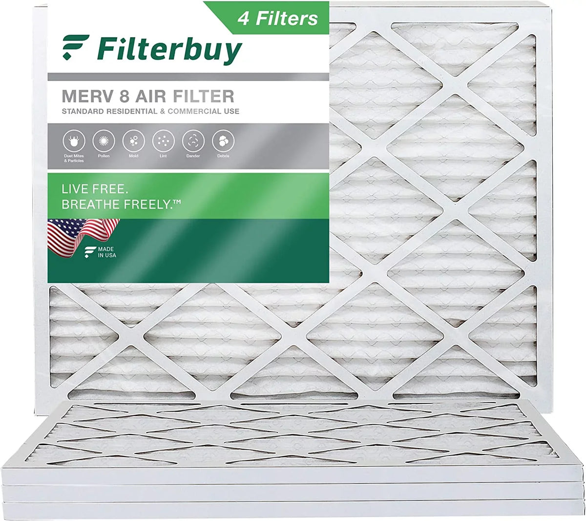 Filterbuy 17.5x21x1 MERV 8 Pleated HVAC AC Furnace Air Filters (4-Pack)