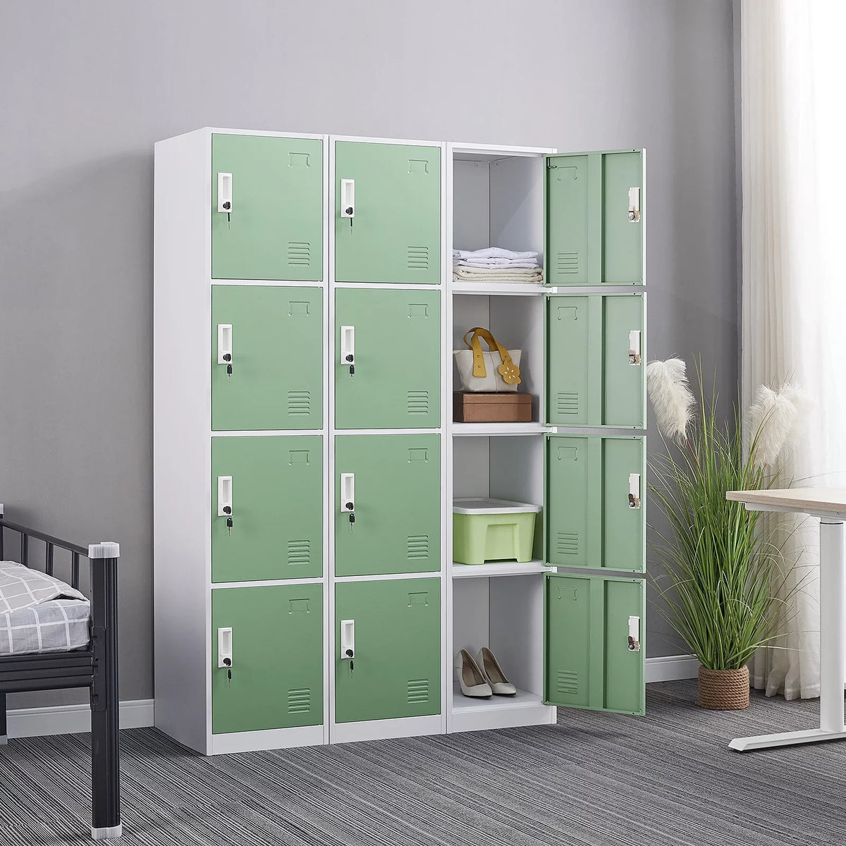 Ouyessir Locker Storage Cabinet 4-tier Metal Lockers for School, Gym, Home, Office Employee Lock Box, 71 inches High - Green