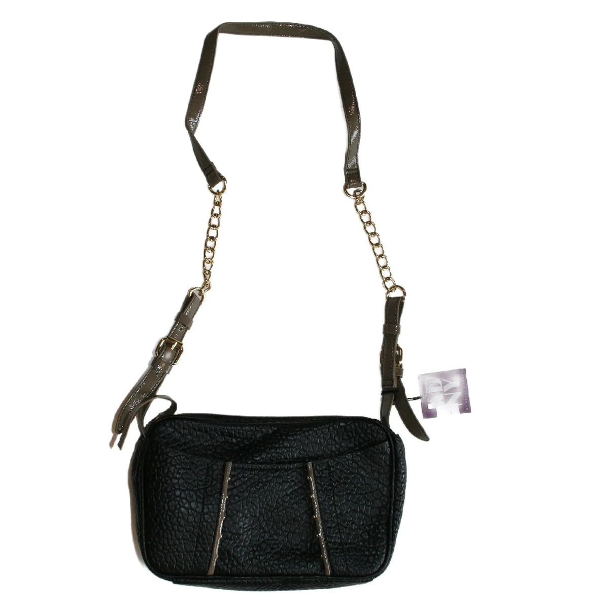 KDNY Women's Foster Cross Body Purse In Black With Brown Trim