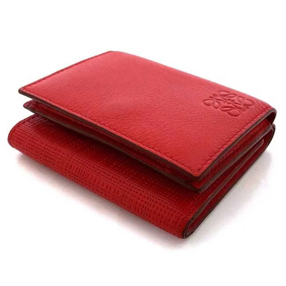 Pre-Owned Loewe trifold wallet red linen anagram leather grain LOEWE (Good)
