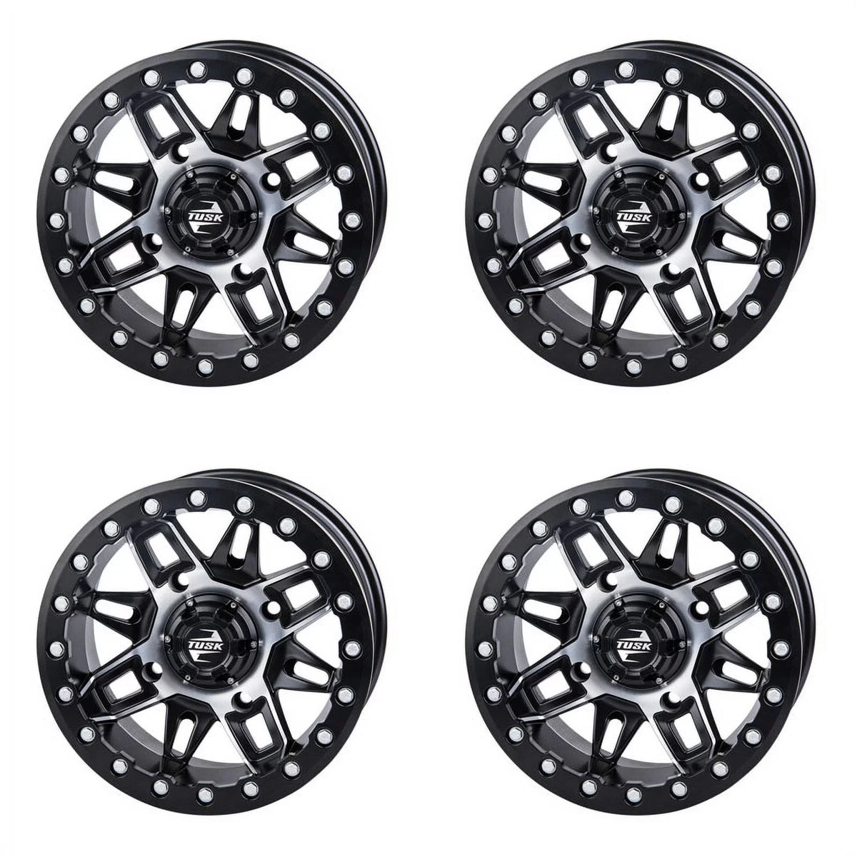 (4 Pack) 4/137 Tusk Wasatch Beadlock Wheel 15x7 5.0 + 2.0 Machined/Black For CAN-AM Defender HD10 Pro XT 2020-2022