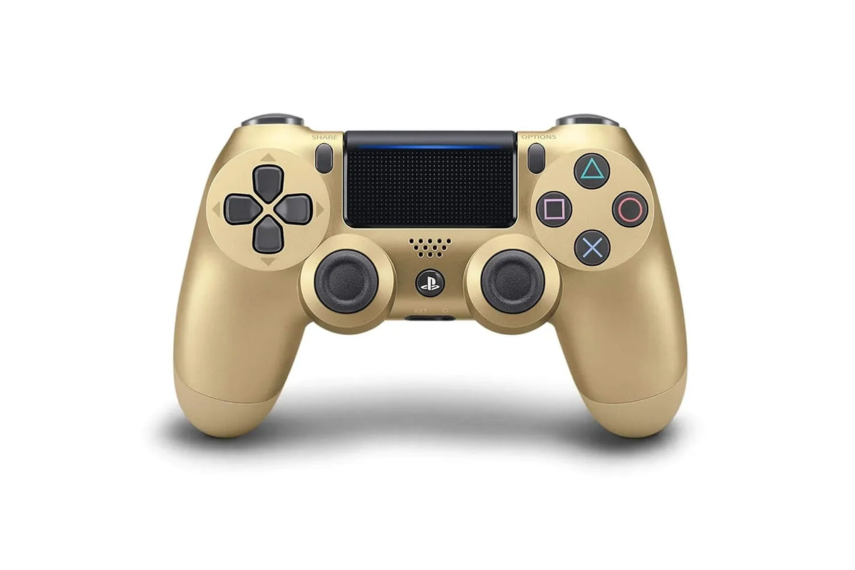 DualShock PS4 Wireless Gold Blue Controller With Earbuds Bundle - Like New with BOLT AXTION