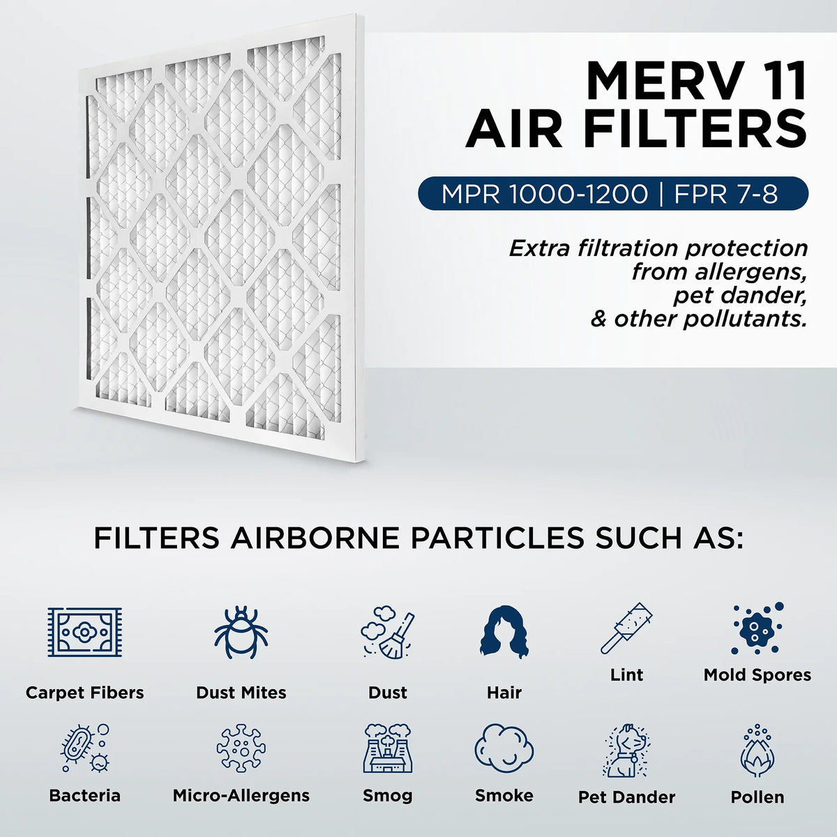 Pamlico Air 16x20x4 MERV 11, MPR 1000 Pleated AC Furnace Air Filters by Pamlico. 3 Pack. Actual Size: 15-1/2 x 19-1/2 x 3-3/4, White