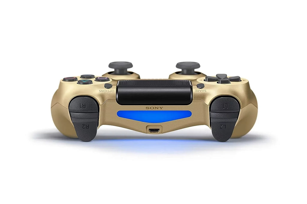DualShock PS4 Wireless Gold Blue Controller With Earbuds Bundle - Like New with BOLT AXTION