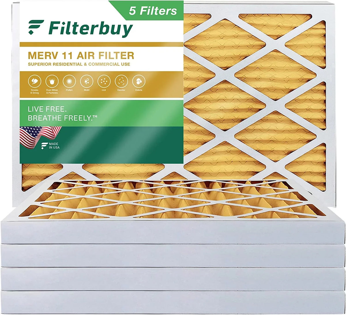 Filterbuy 12x24x2 MERV 11 Pleated HVAC AC Furnace Air Filters (5-Pack)
