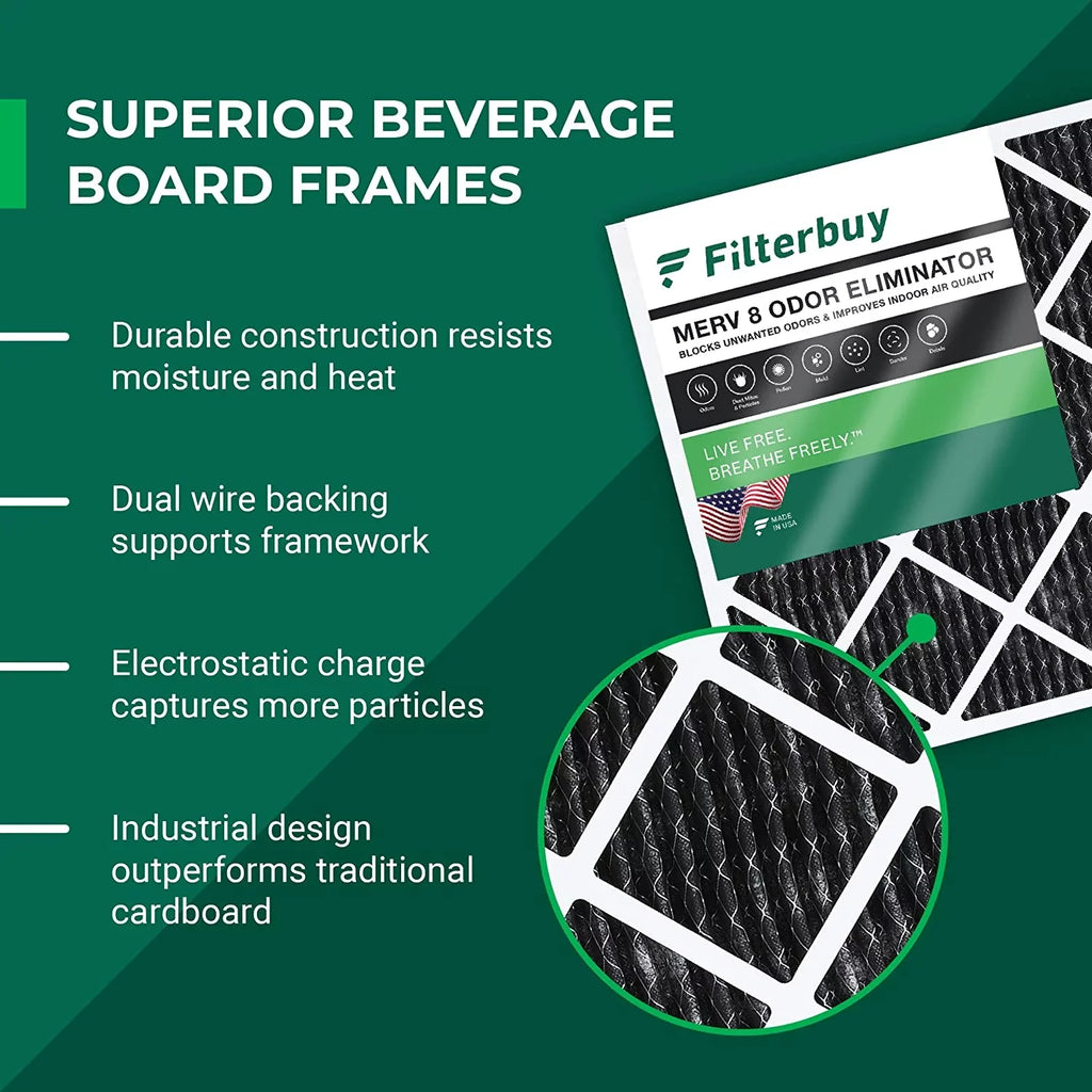 Filterbuy 14x18x1 MERV 8 Odor Eliminator Pleated HVAC AC Furnace Air Filters with Activated Carbon (6-Pack)