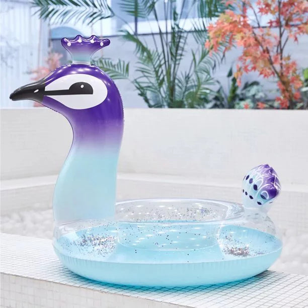 Violet InfLatitudeable Glitter Pool Float Swimming Pool Peacock Designed with Fast Valves Summer Fun Beach Party Lounge Raft Decorative Water Game Toys for Kids | 48 Inch