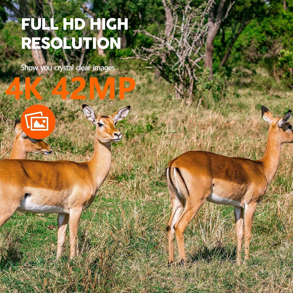 CAMPARK 42MP Native 4K 30fps Trail Game Camera WiFi Bluetooth Hunting Deer Camera with Night Vision 3 PIR Sensor Waterproof IP66 Motion Activated 120° Wide Angle Trail Cam for Wildlife Monitoring