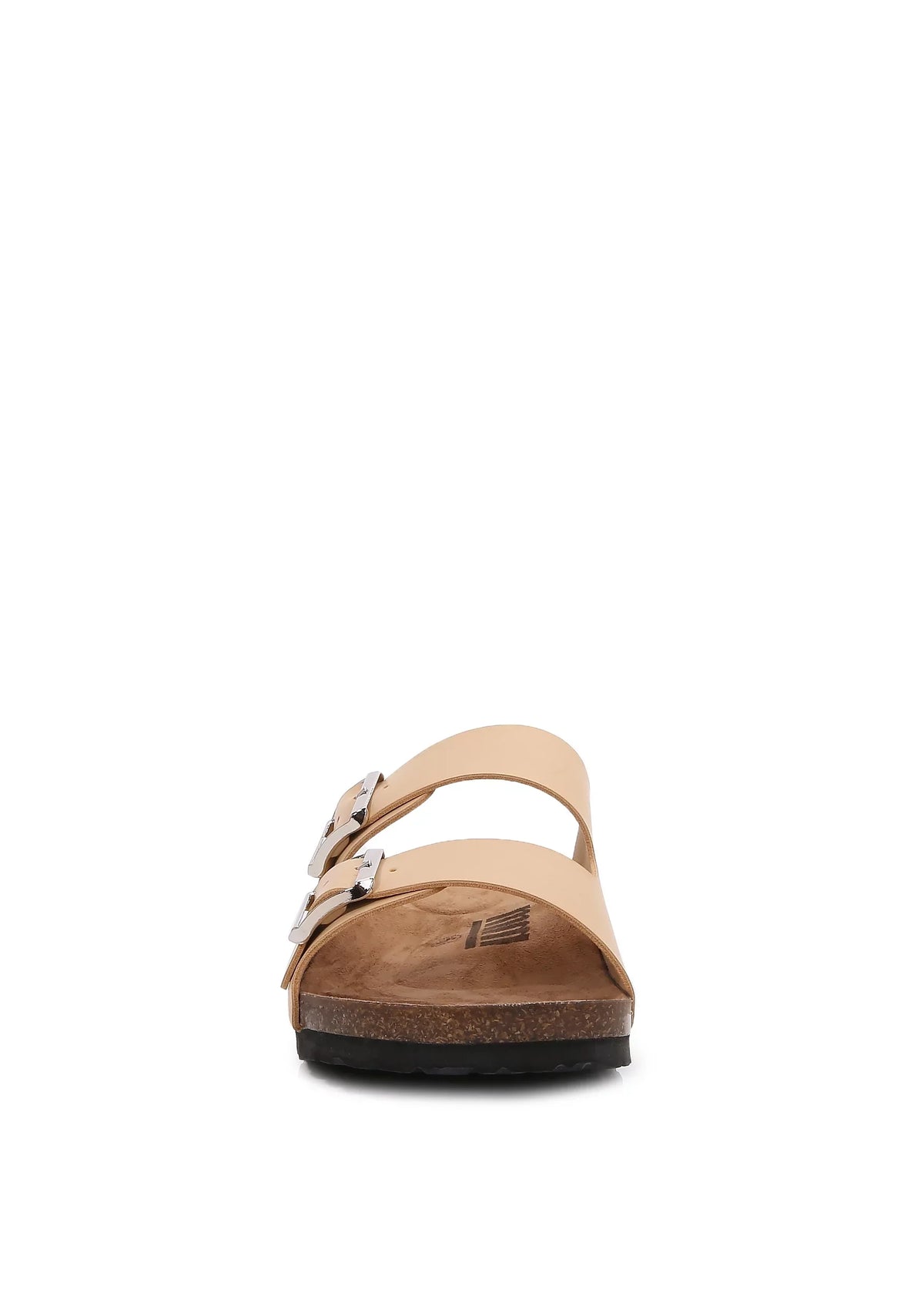 Women Soft Cork Cushioned Footbed PU Leather Double Strap Slider Sandal (PU Apricot/ 6)