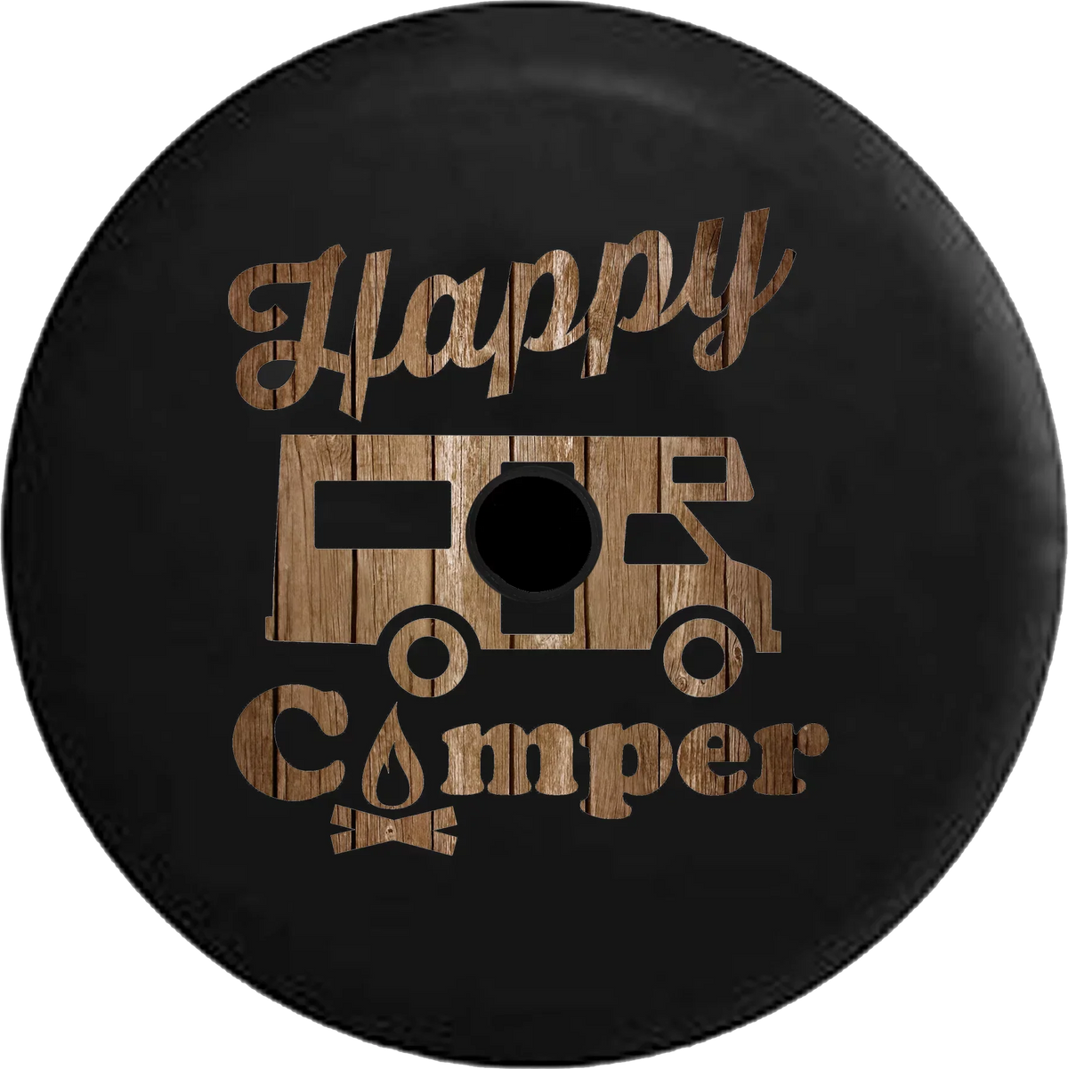 2018 2019 Wrangler JL Backup Camera Happy Camper Campfire RV Distressed Wood Spare Tire Cover for Jeep RV 33 Inch