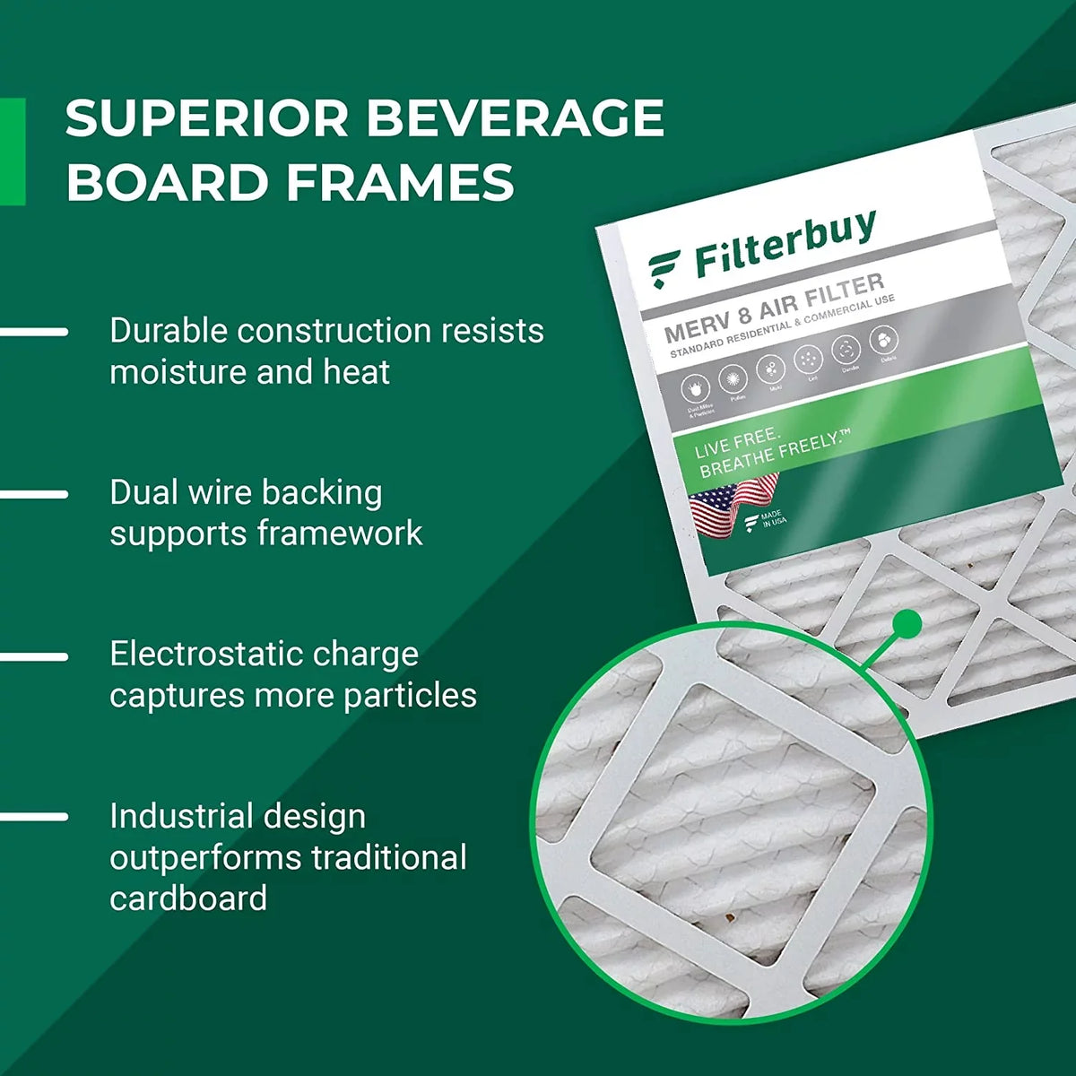 Filterbuy 20x36x1 MERV 8 Pleated HVAC AC Furnace Air Filters (3-Pack)