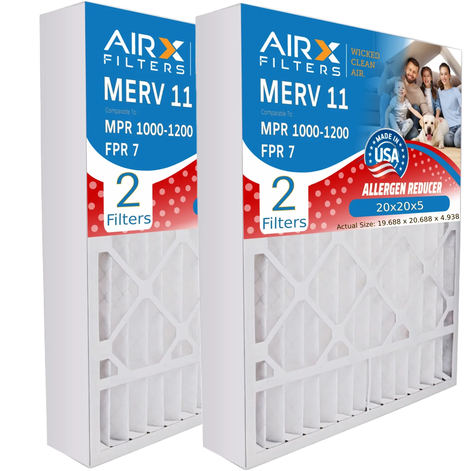 20x20x5 Air Filter MERV 11 Comparable to MPR 1000, MPR 1200 & FPR 7 Compatible with ReservePro 4531 Premium USA Made 20x20x5 Furnace Filter MERV 11 by AIRX FILTERS WICKED CLEAN AIR.