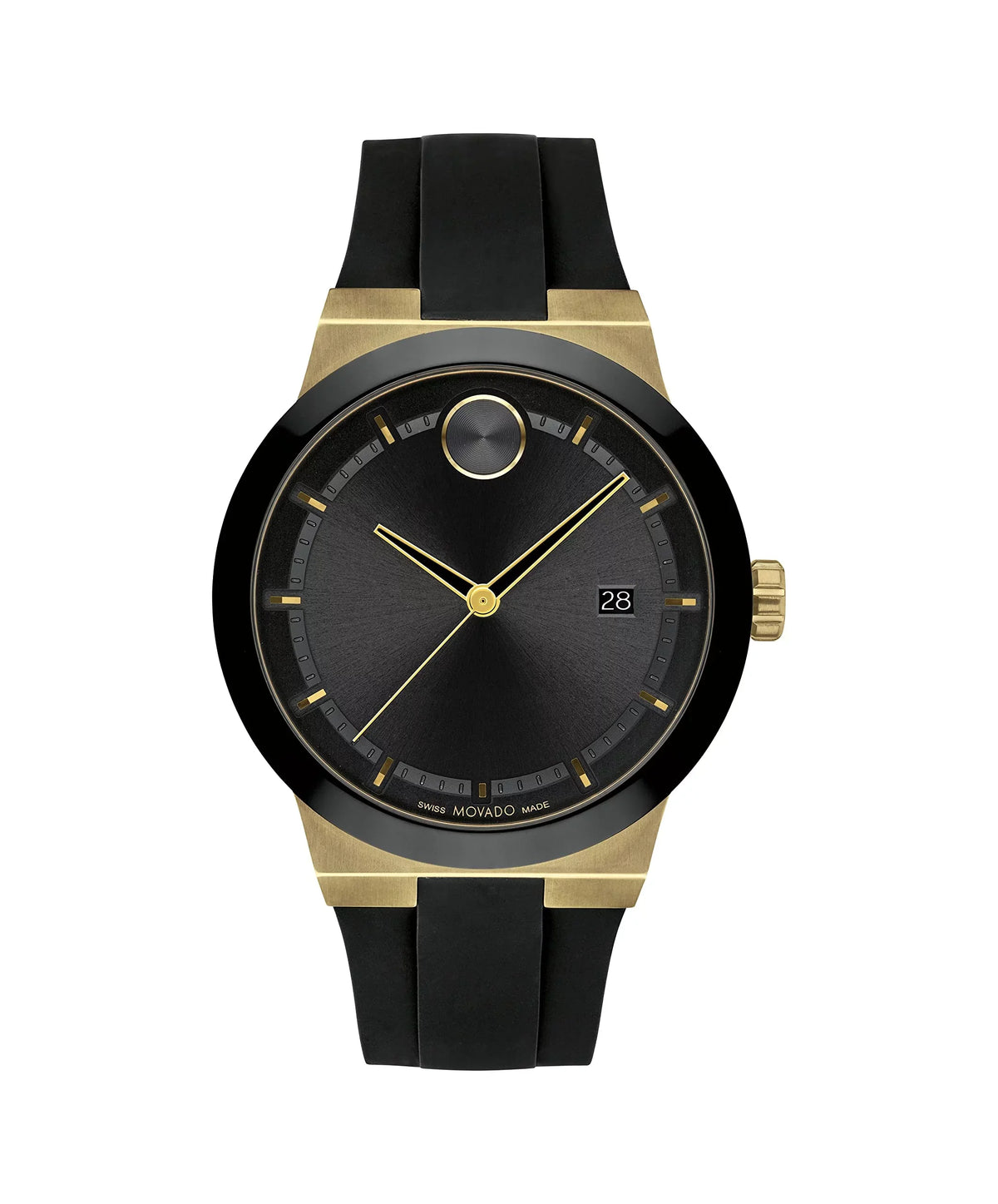 Movado Bold Fusion Swiss Ion-PLatitudeed Gold Steel Case, Silicone strap Men's Watch