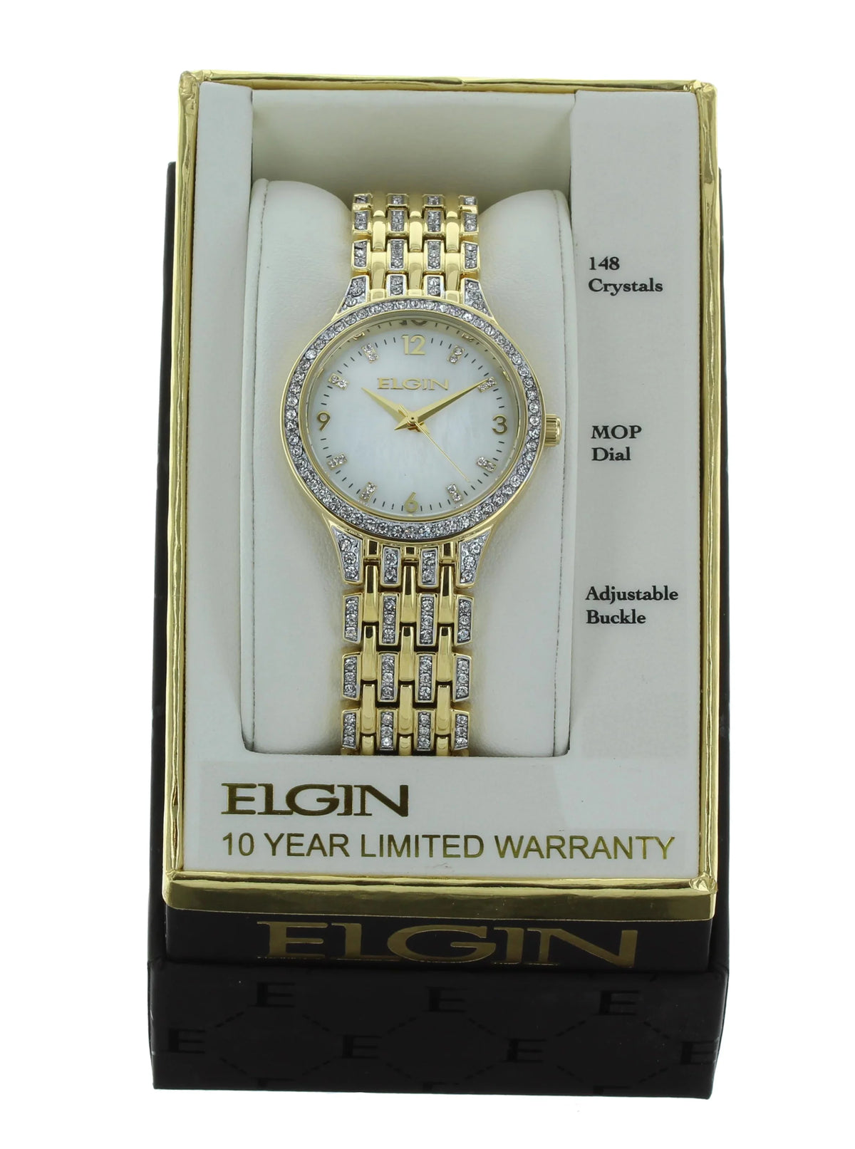 Elgin Adult Female Analog Wristwatch IP Stones on Bezel in Gold (EG201810)