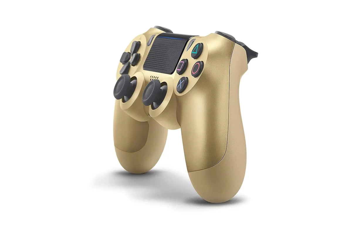 DualShock PS4 Wireless Gold Blue Controller With Earbuds Bundle - Like New with BOLT AXTION