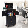 Miumaeov Rolling Lockable Makeup Train Case, Hairdressing Trolley Stylist Beauty Salon Cosmetic Luggage, Travel Organizer Tool Box with Hair Dryer Holder