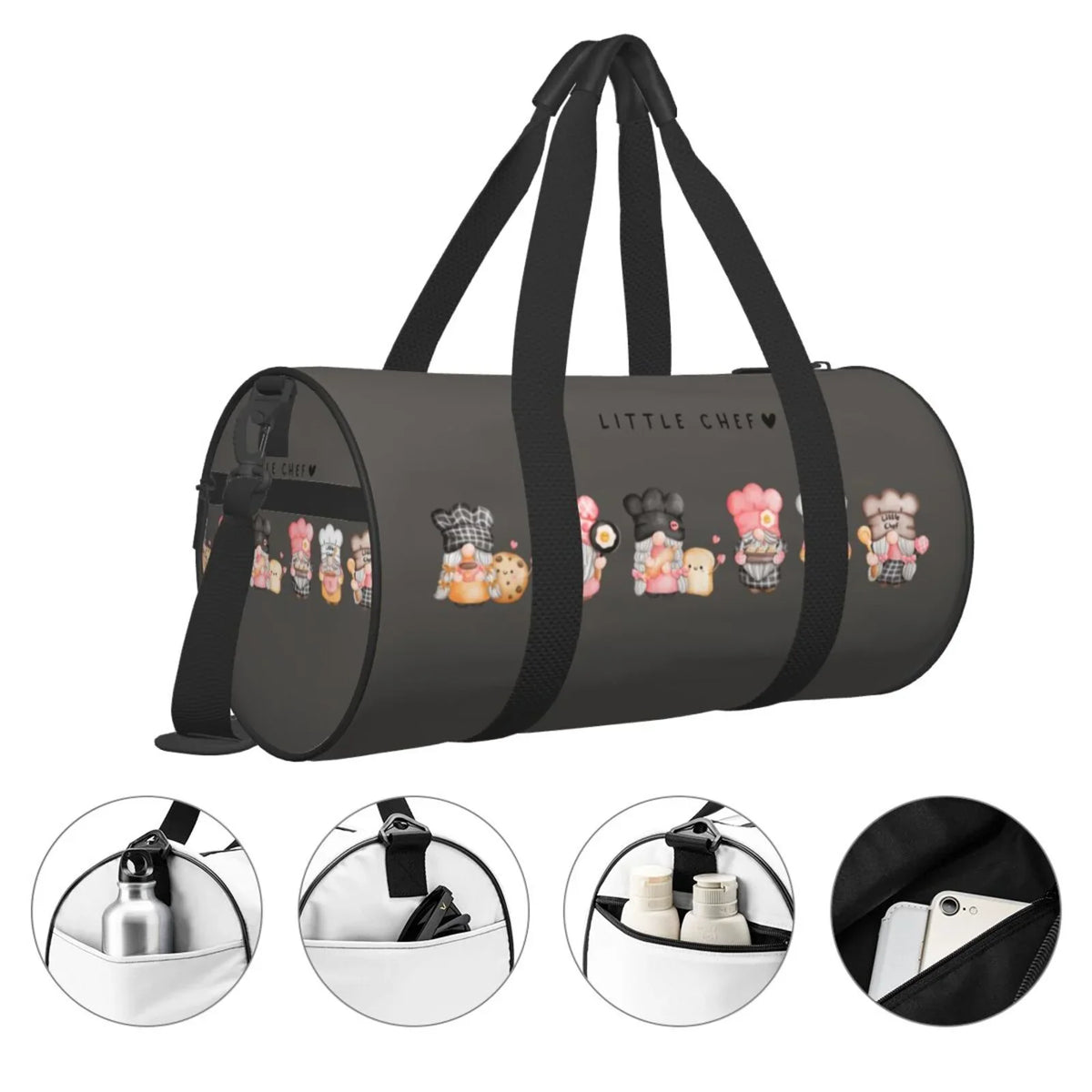 Coaee Baker Gnome Large Capacity Travel Luggage Bag Cylinder Gym Bag Waterproof Sports Bag with Pocket and Compartment