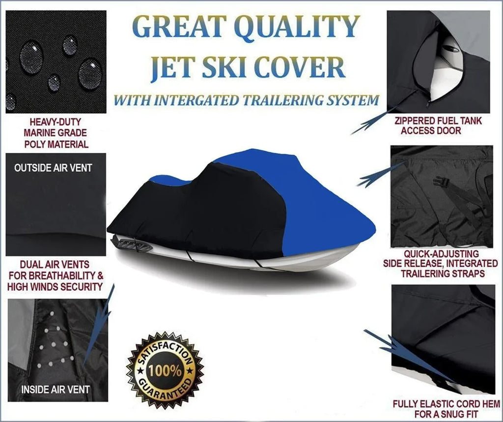 BLACK / BLUE HEAVY-DUTY, 600 DENIER Cover Compatible for Polaris SLTX 1050 1997 Jet Ski Trailerable Cover