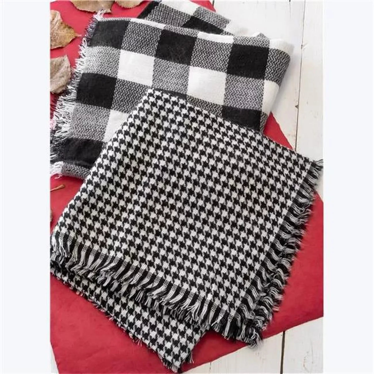 Youngs 42573 Black & White Buffalo & Houndstooth Scarf, Assorted Color - 2 Piece